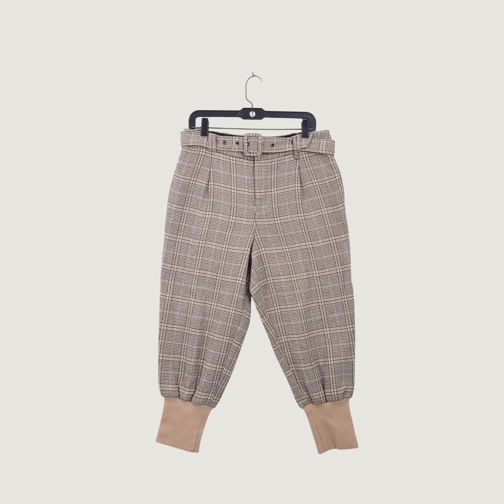 Maeve Anthropologie Cuffed Pants Chic 12P Glen Plaid Belted Boho Coquette Grunge